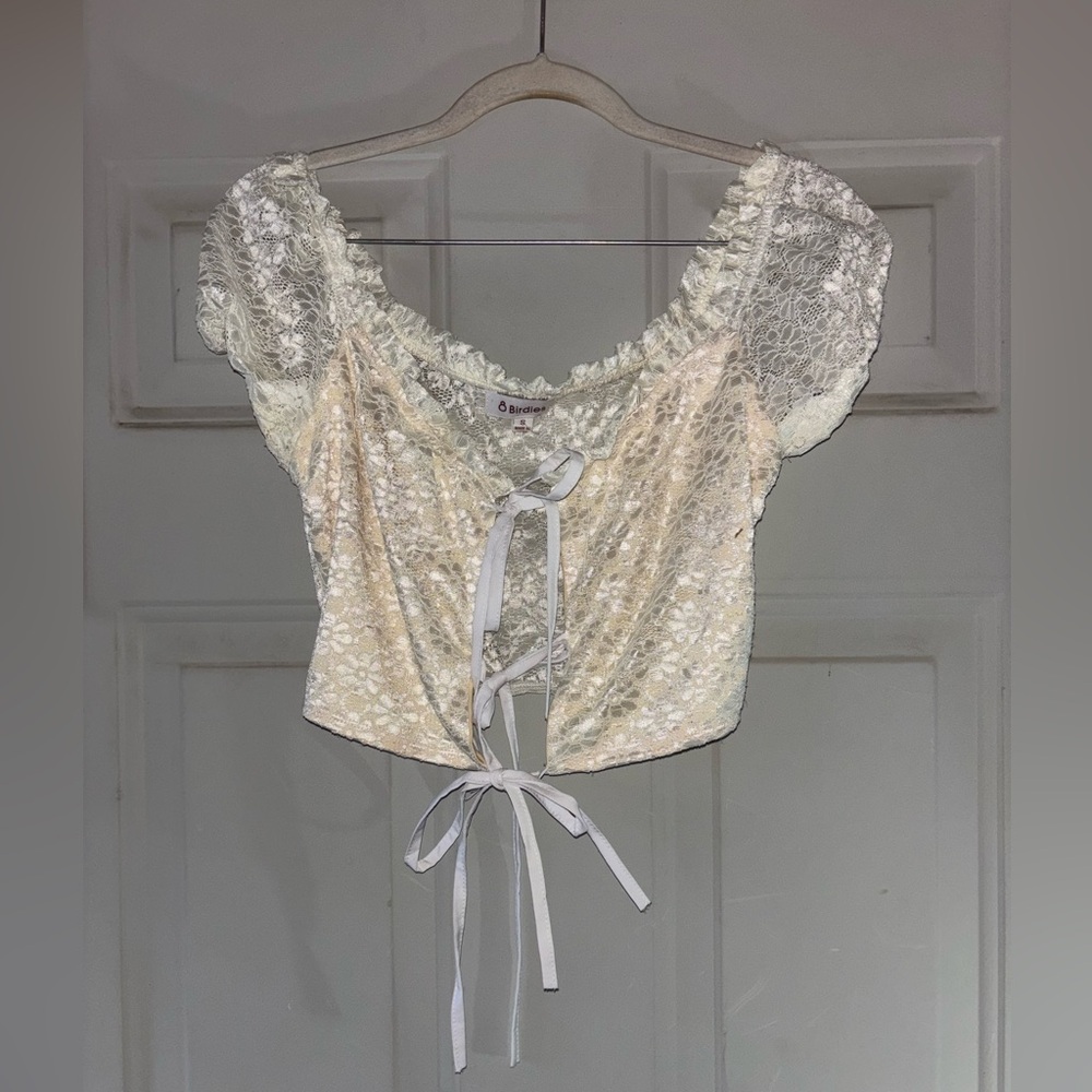 8 Birdies white lace crop top size S